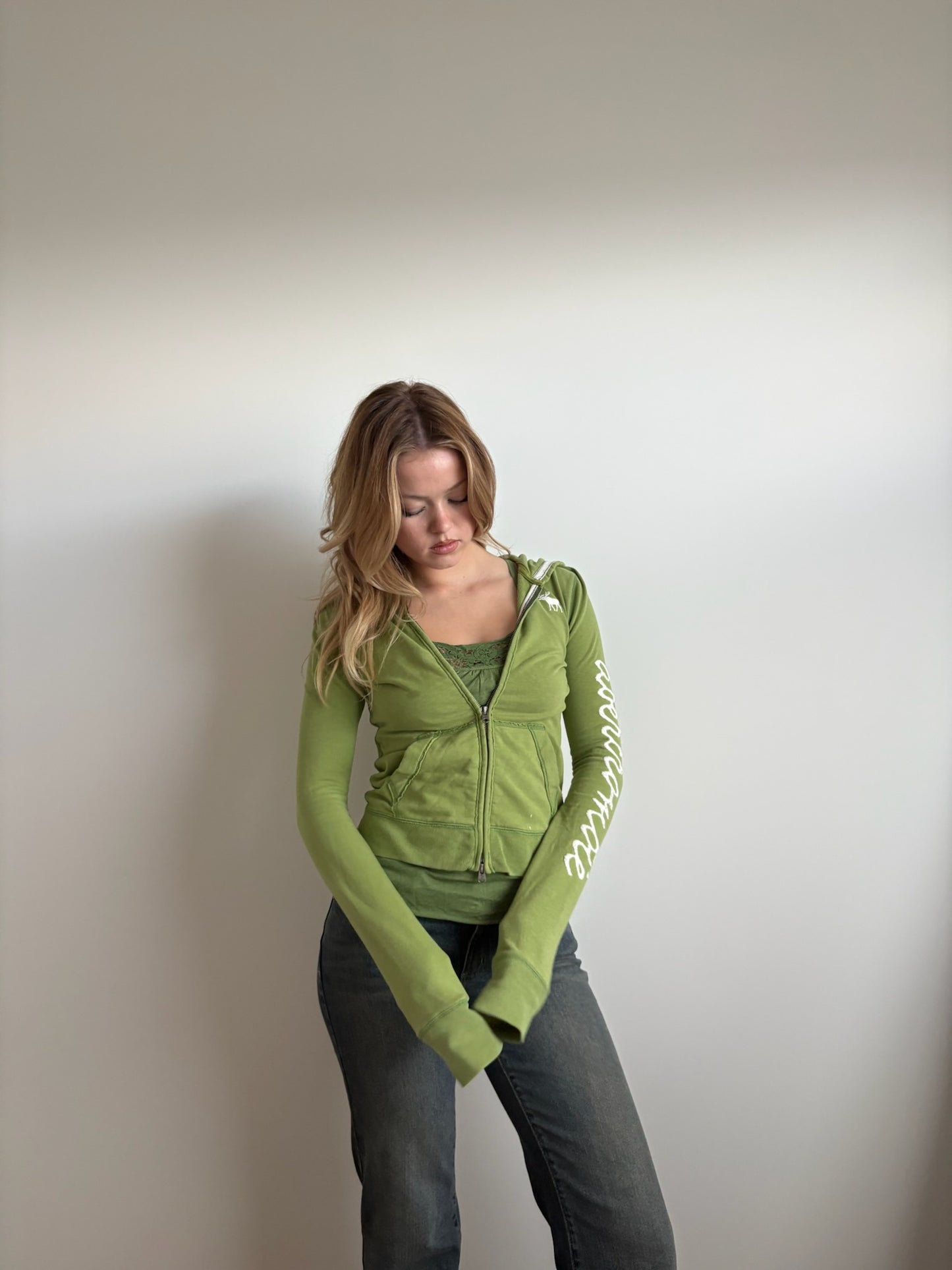 green abercrombie zip-up hooded jacket