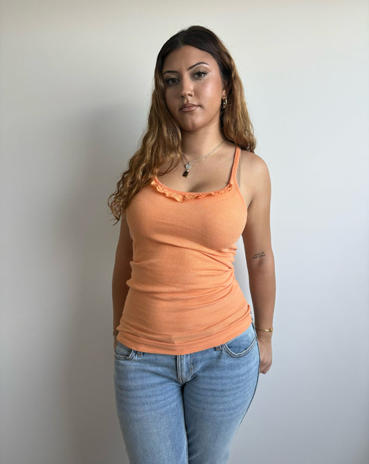 peach hollister ribbed frill tank