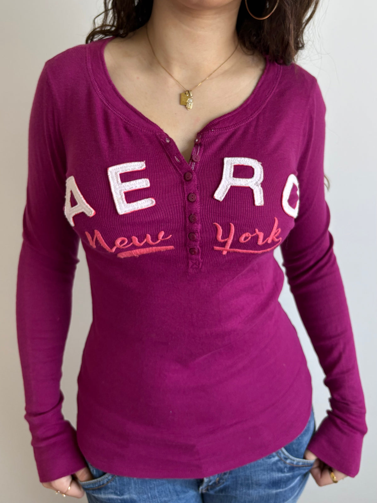 magenta aeropostale henley long-sleeve