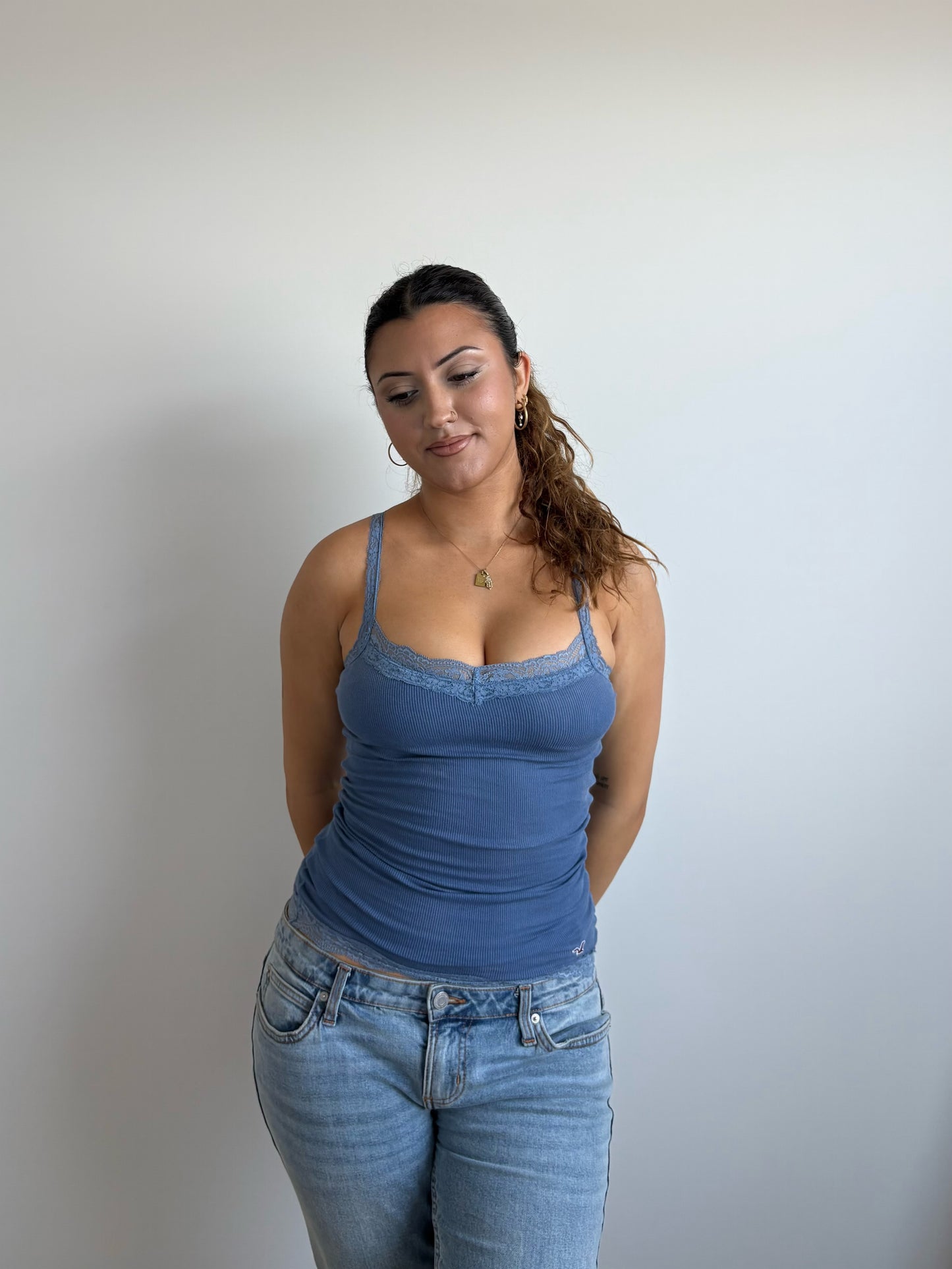 light blue hollister lace cami