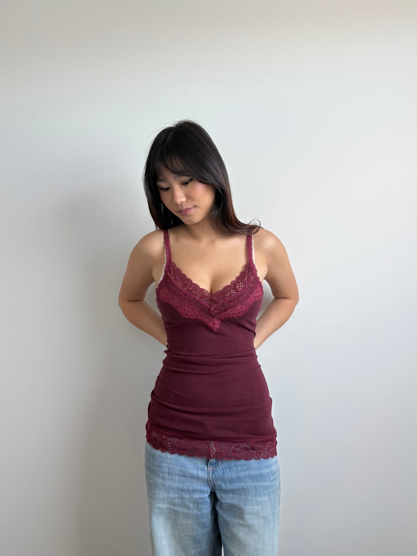 burgundy lace trim hollister cami