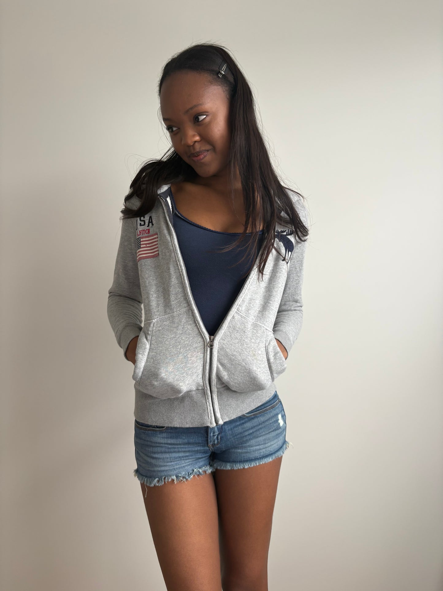 usa grey abercrombie & fitch hooded jacket