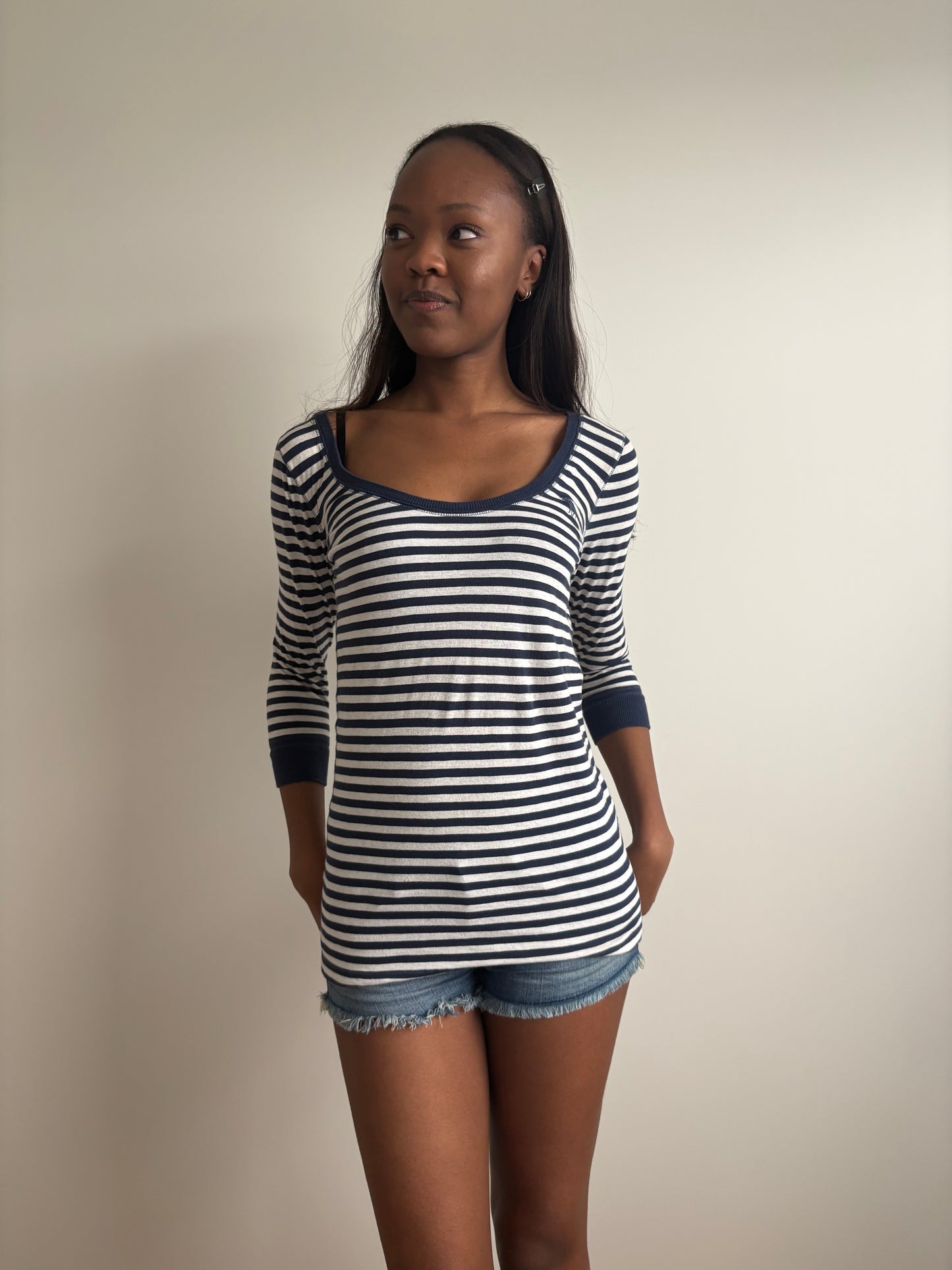 navy striped abercrombie & fitch long-sleeve