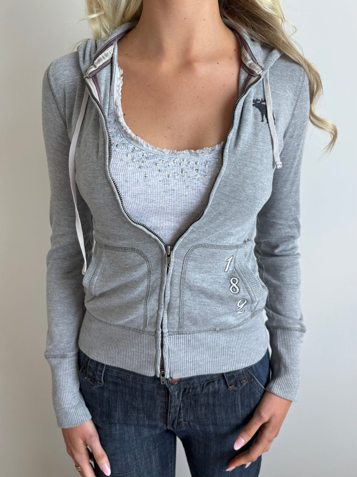 grey abercrombie & fitch hooded zip-up jacket