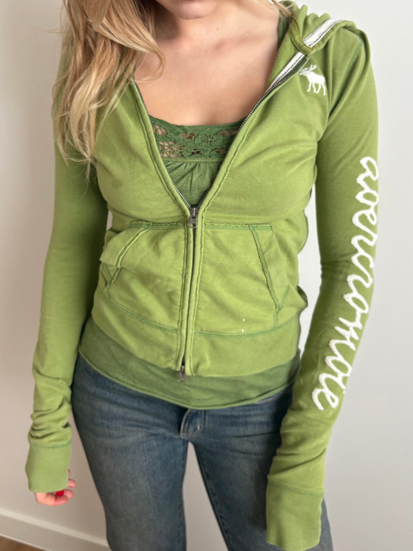 green abercrombie zip-up hooded jacket