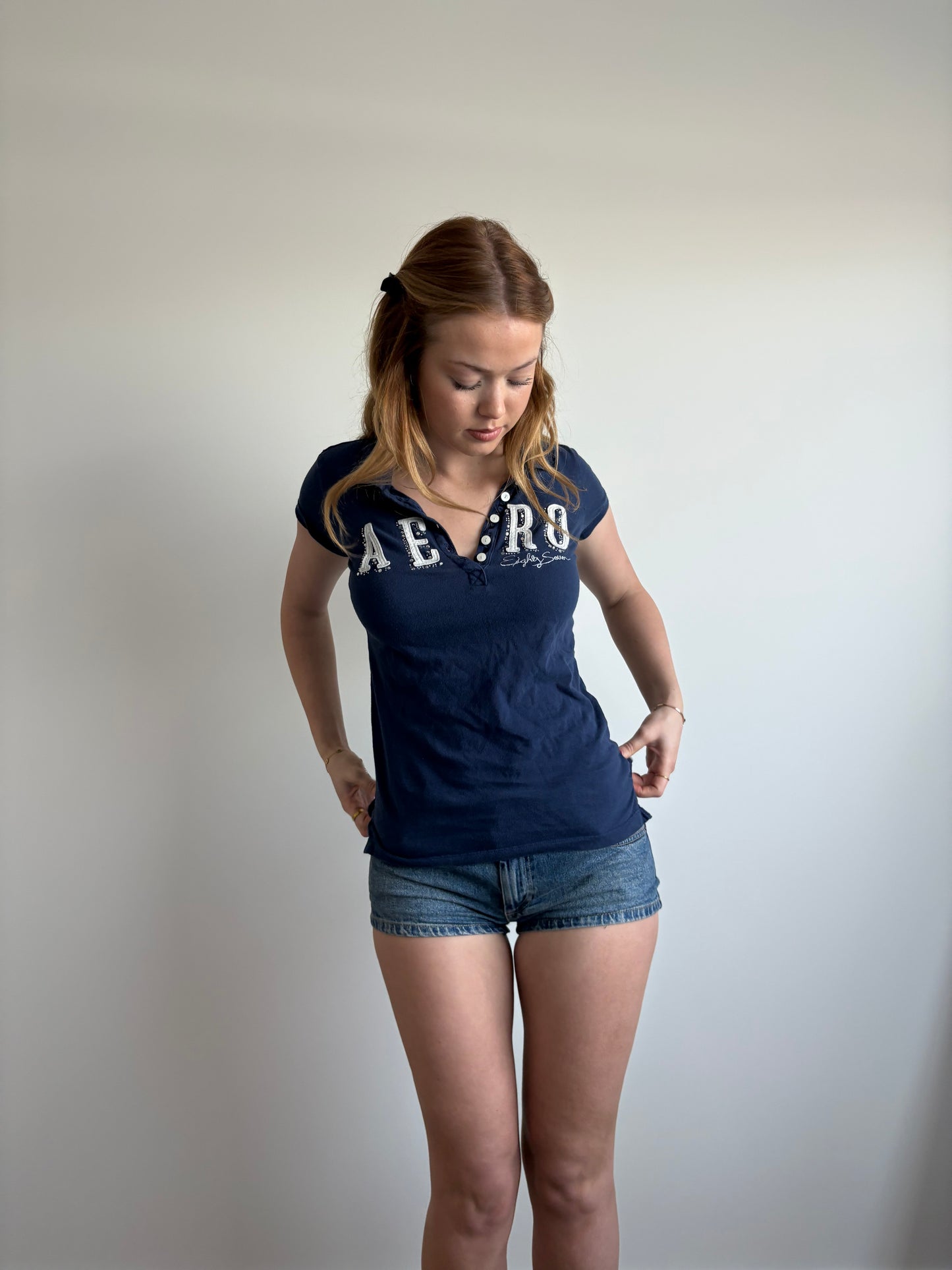 bedazzled 'aero' aeropostale navy polo