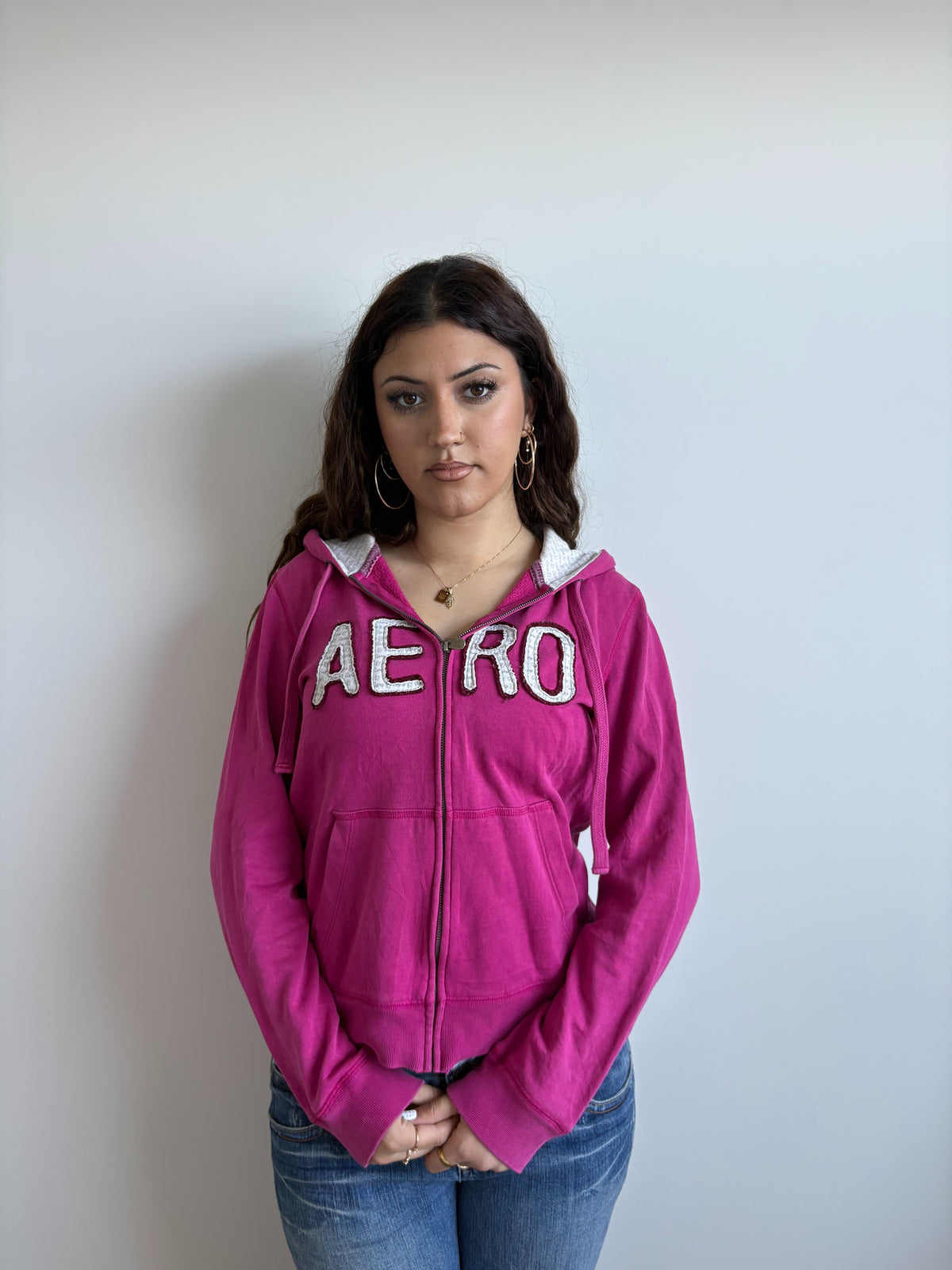 magenta aeropostale hooded zip-up jacket
