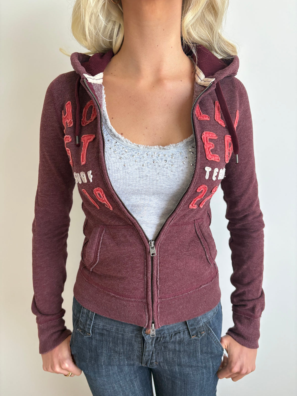 maroon hollister hooded zip-up jacket