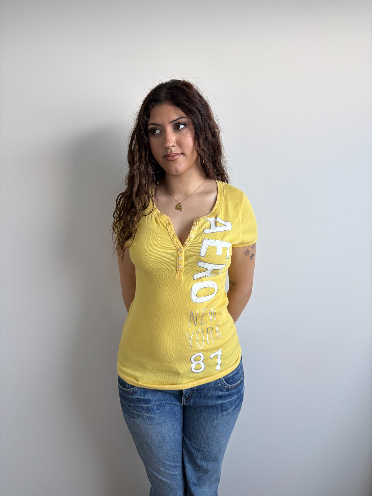 yellow aeropostale henley tee
