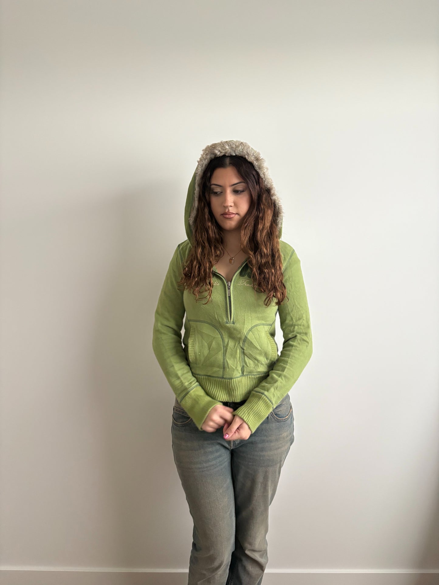fur-lined green aeropostale jumper