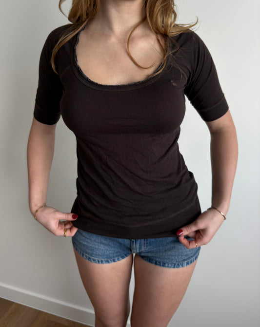 brown 1/2 sleeve abercrombie & fitch top