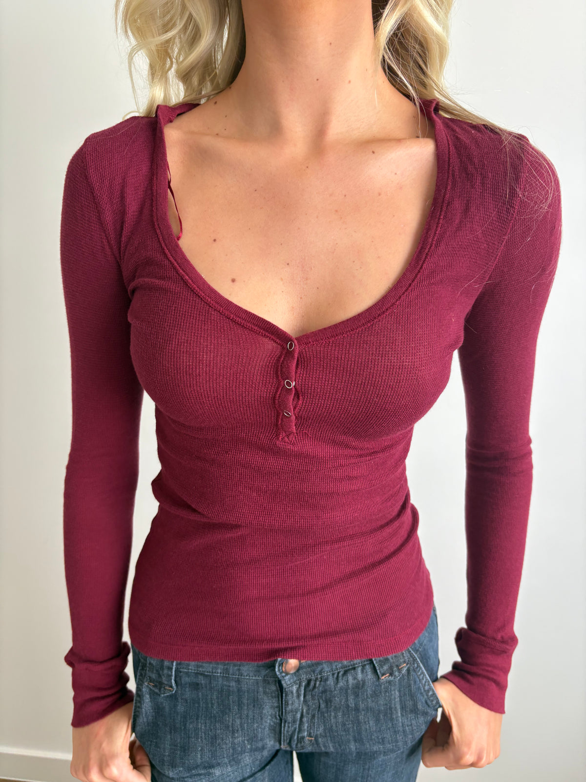 burgundy aeropostale hooded henley