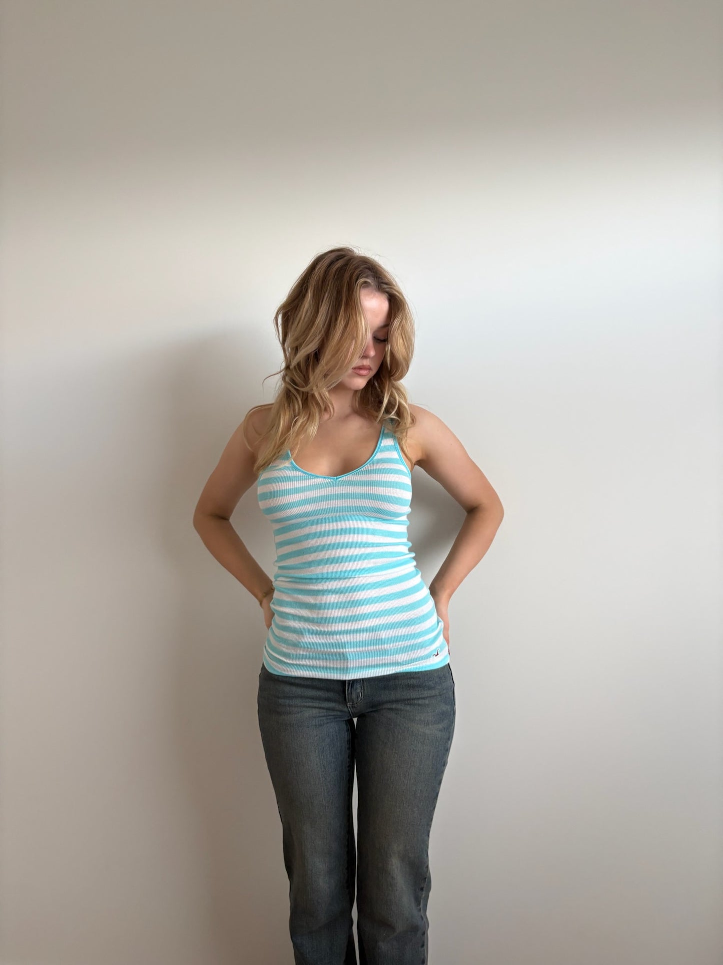 baby blue striped hollister tank