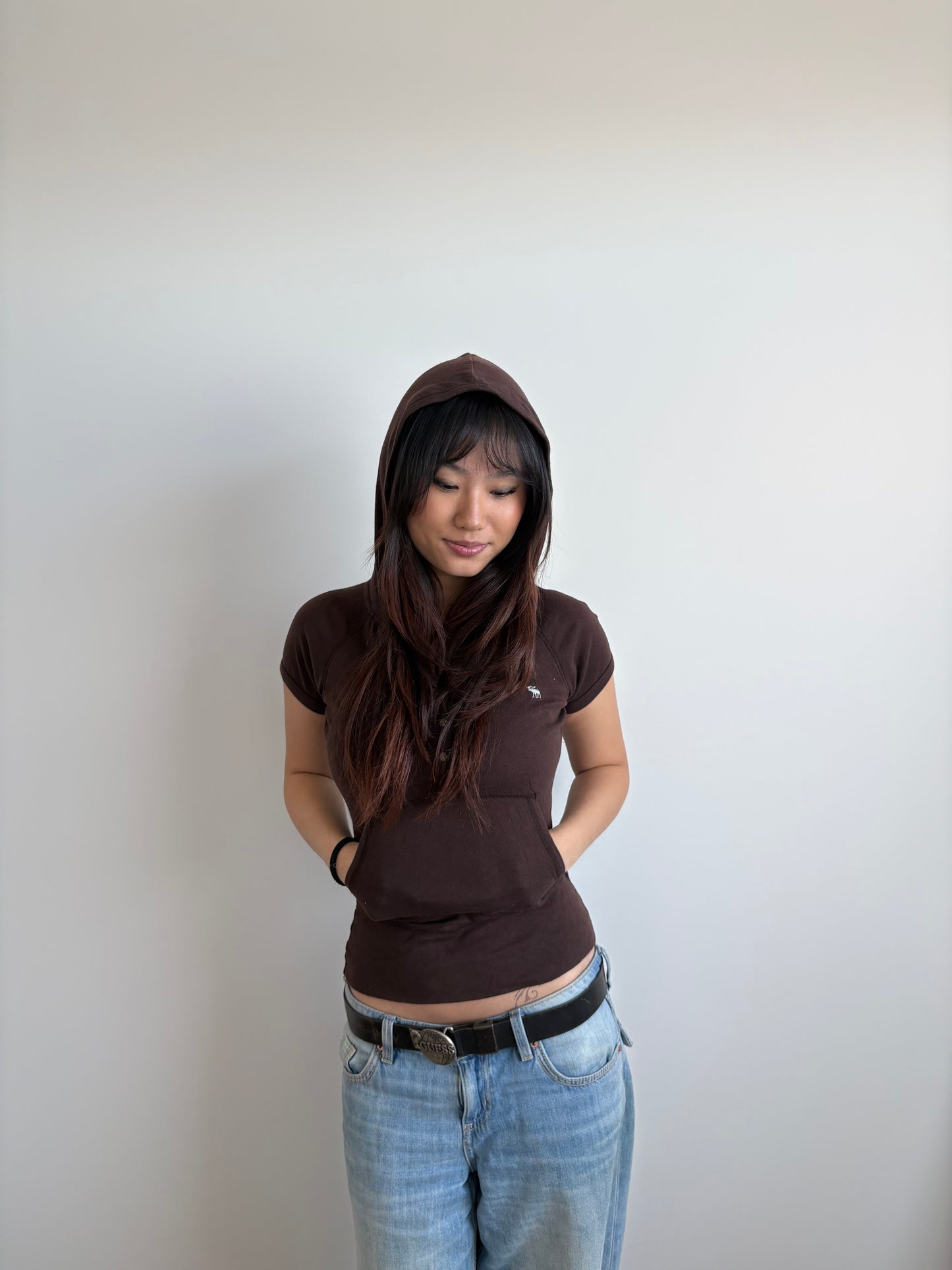 button-up brown abercrombie hooded tee