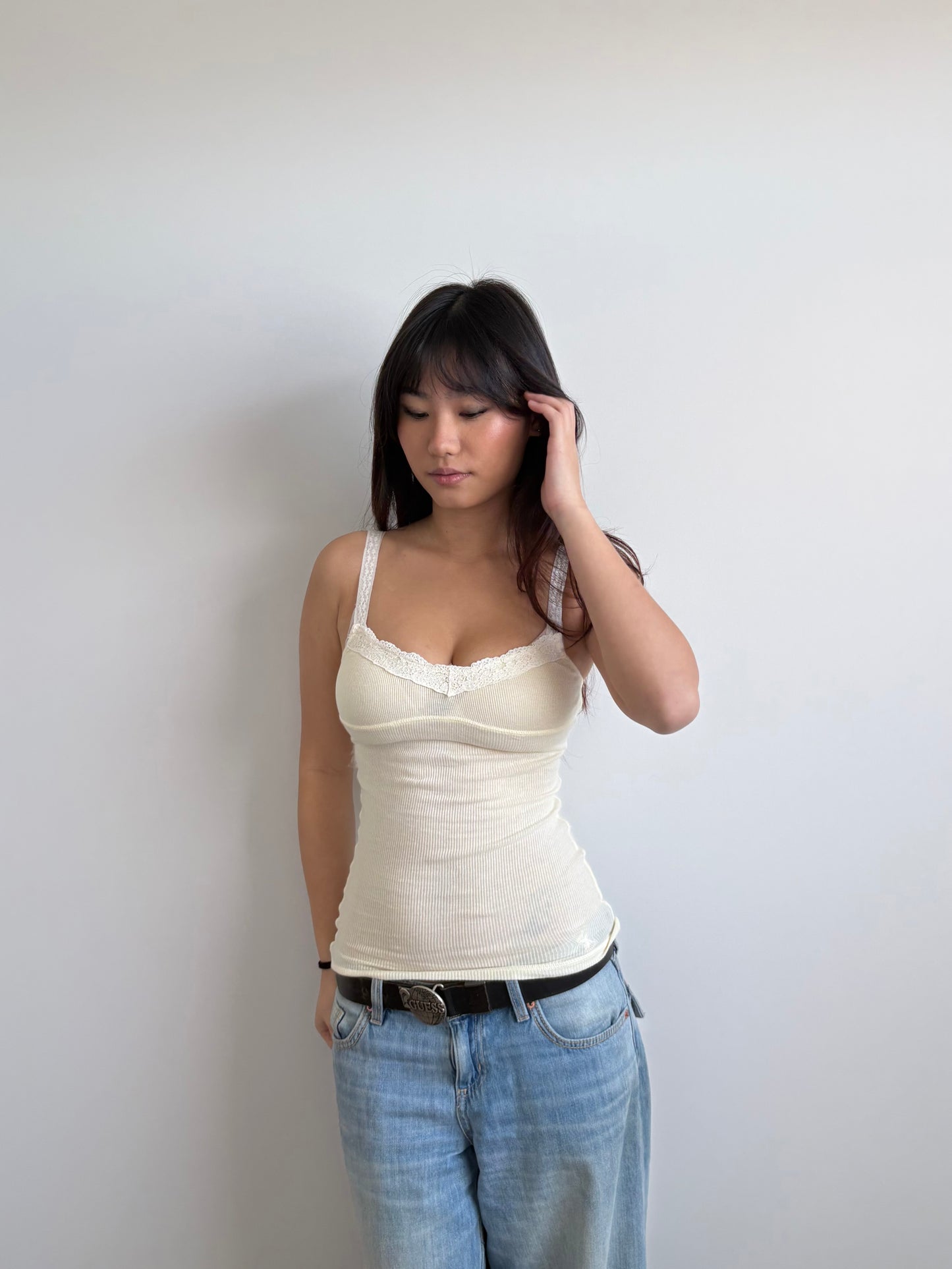 butter yellow floral trim cami