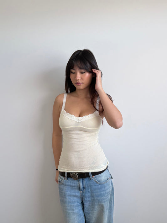 butter yellow floral trim cami