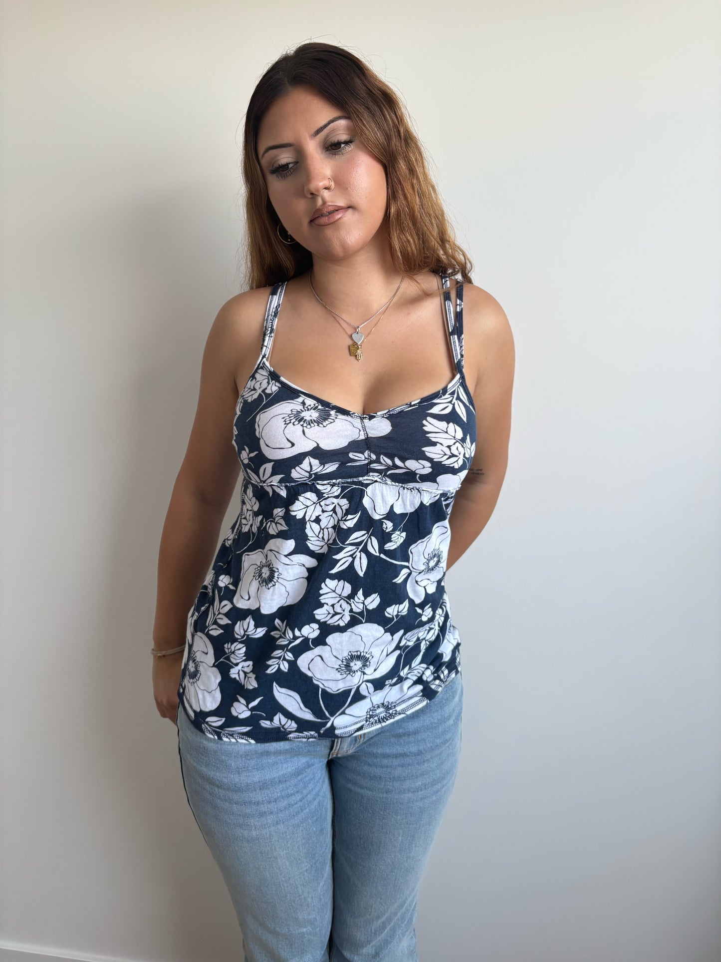 floral navy abercrombie & fitch babydoll tank