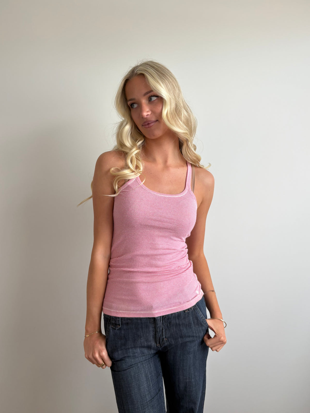 pink striped abercrombie tank