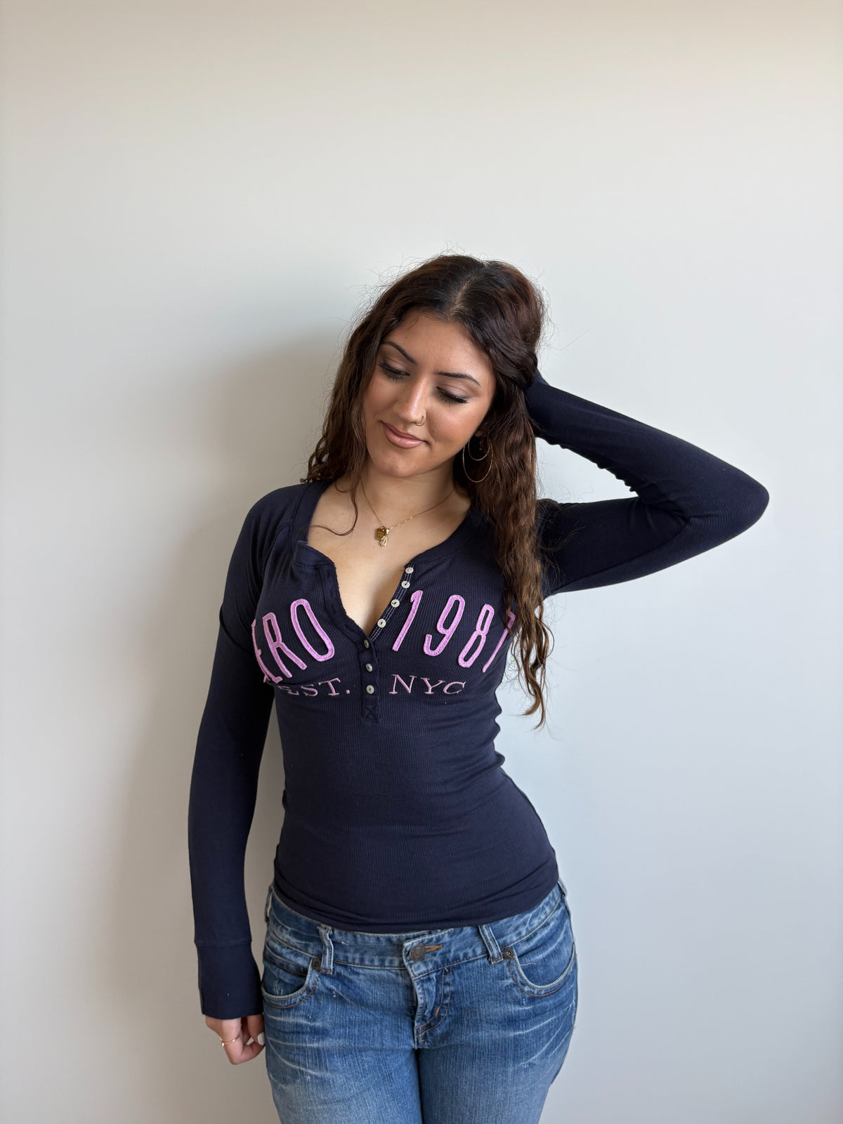 contrast aeropostale henley long-sleeve
