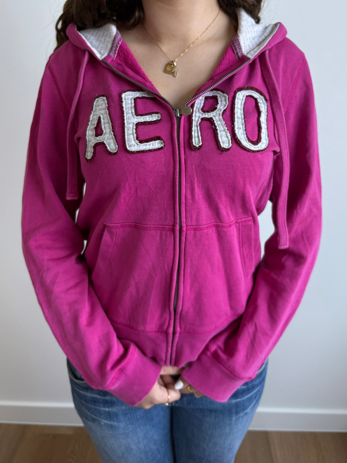 magenta aeropostale hooded zip-up jacket