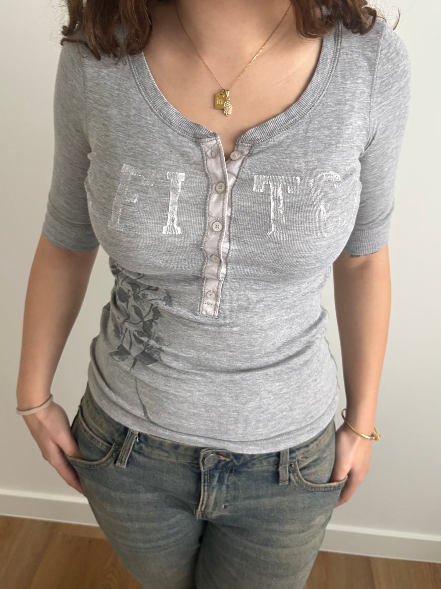floral grey abercrombie & fitch henley top