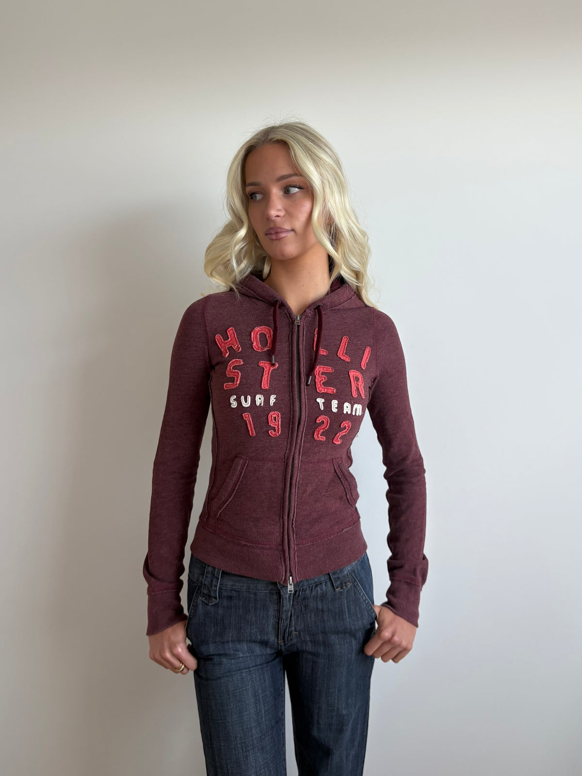 maroon hollister hooded zip-up jacket