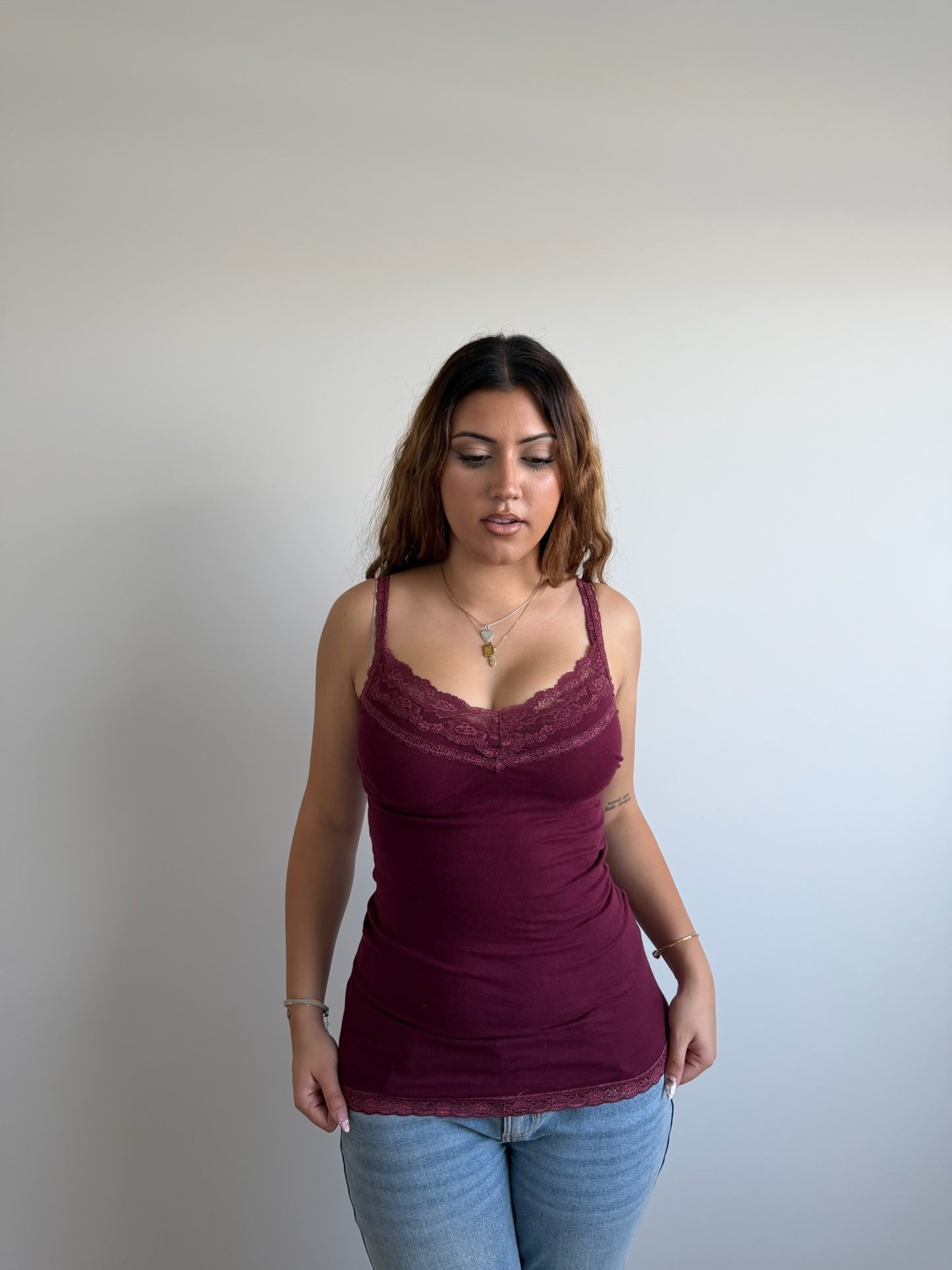 burgundy hollister lace tank