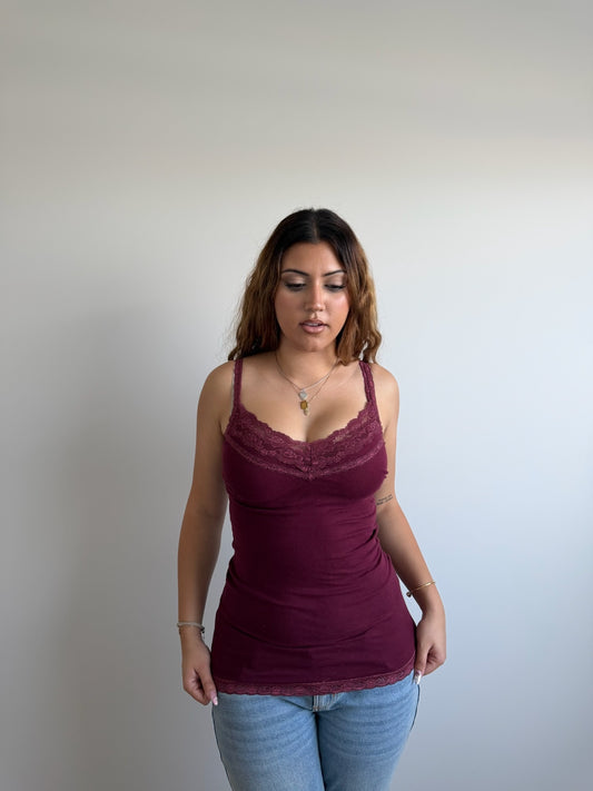 burgundy hollister lace tank