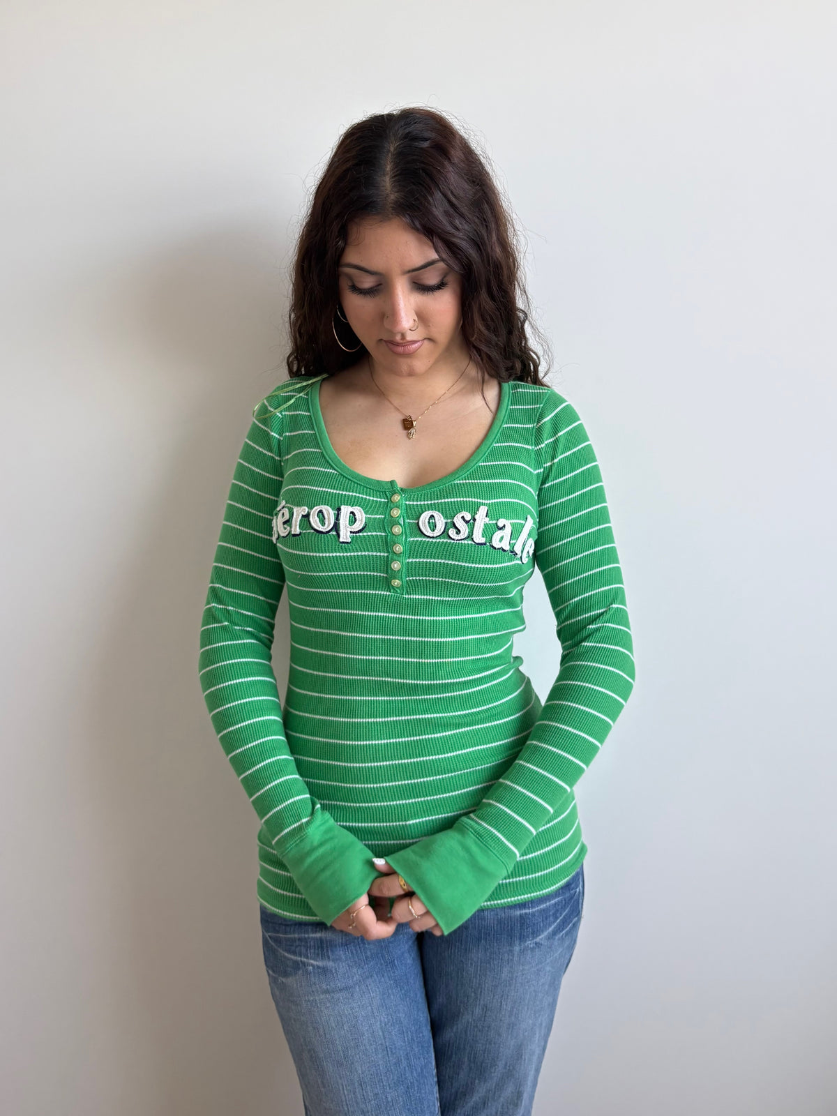 green waffle-knit aeropostale long-sleeve