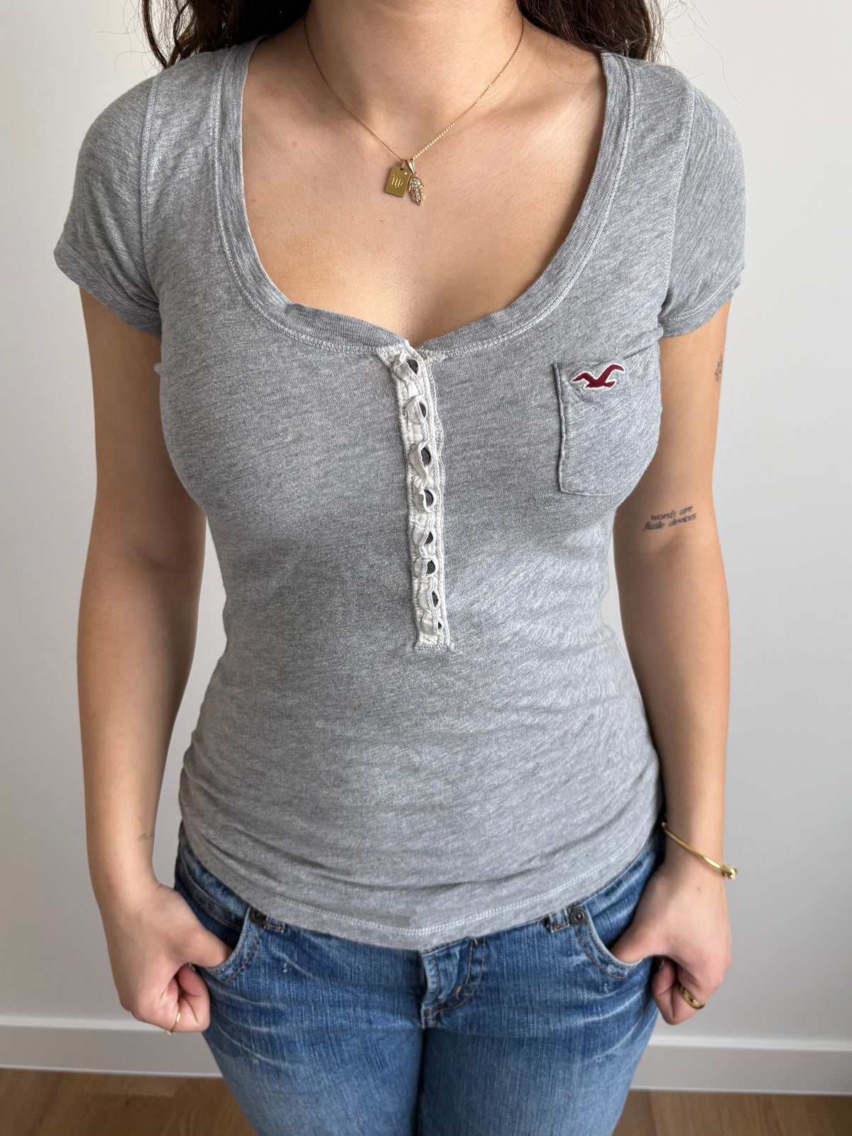 loose grey hollister henley tee