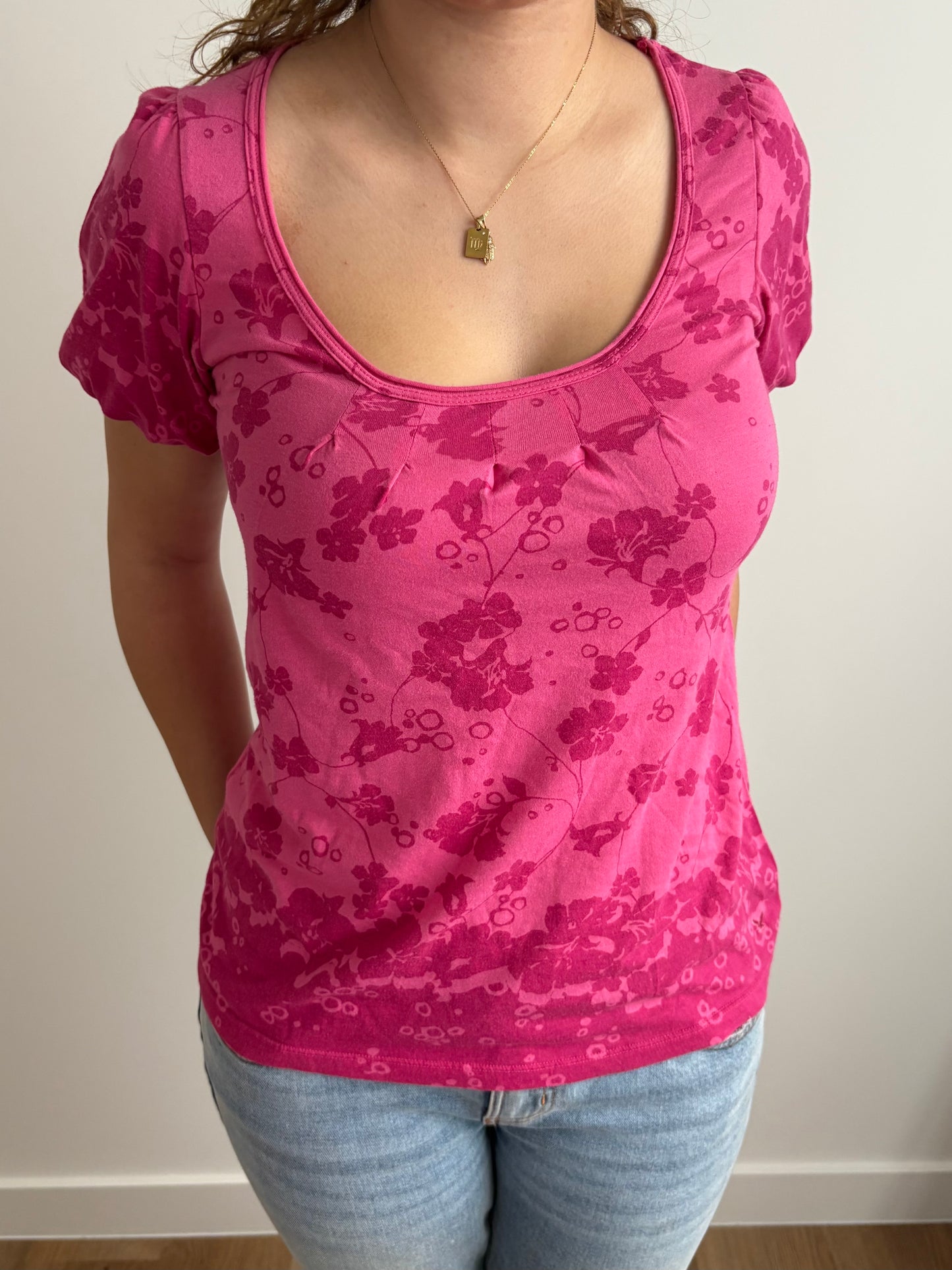 floral pink american eagle top