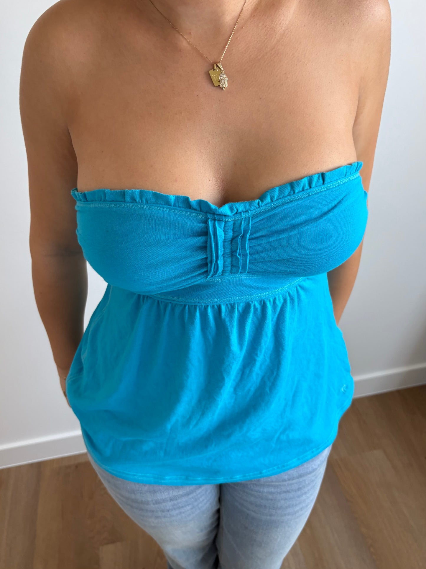 strapless blue abercrombie & fitch top