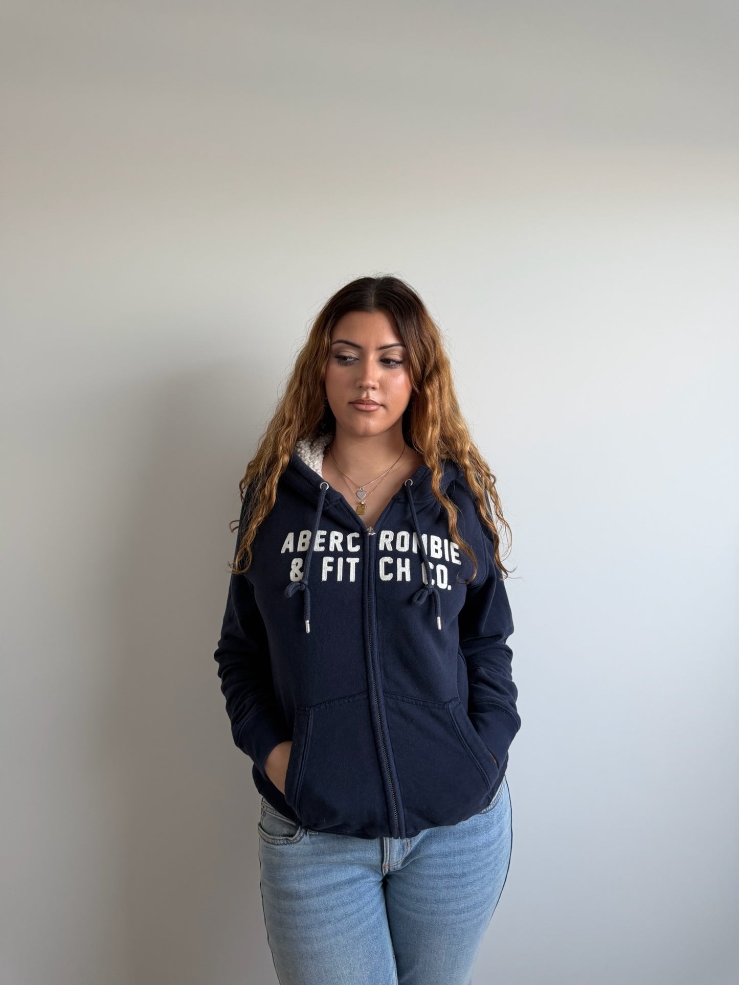 zip-up fleece abercrombie & fitch hooded jacket