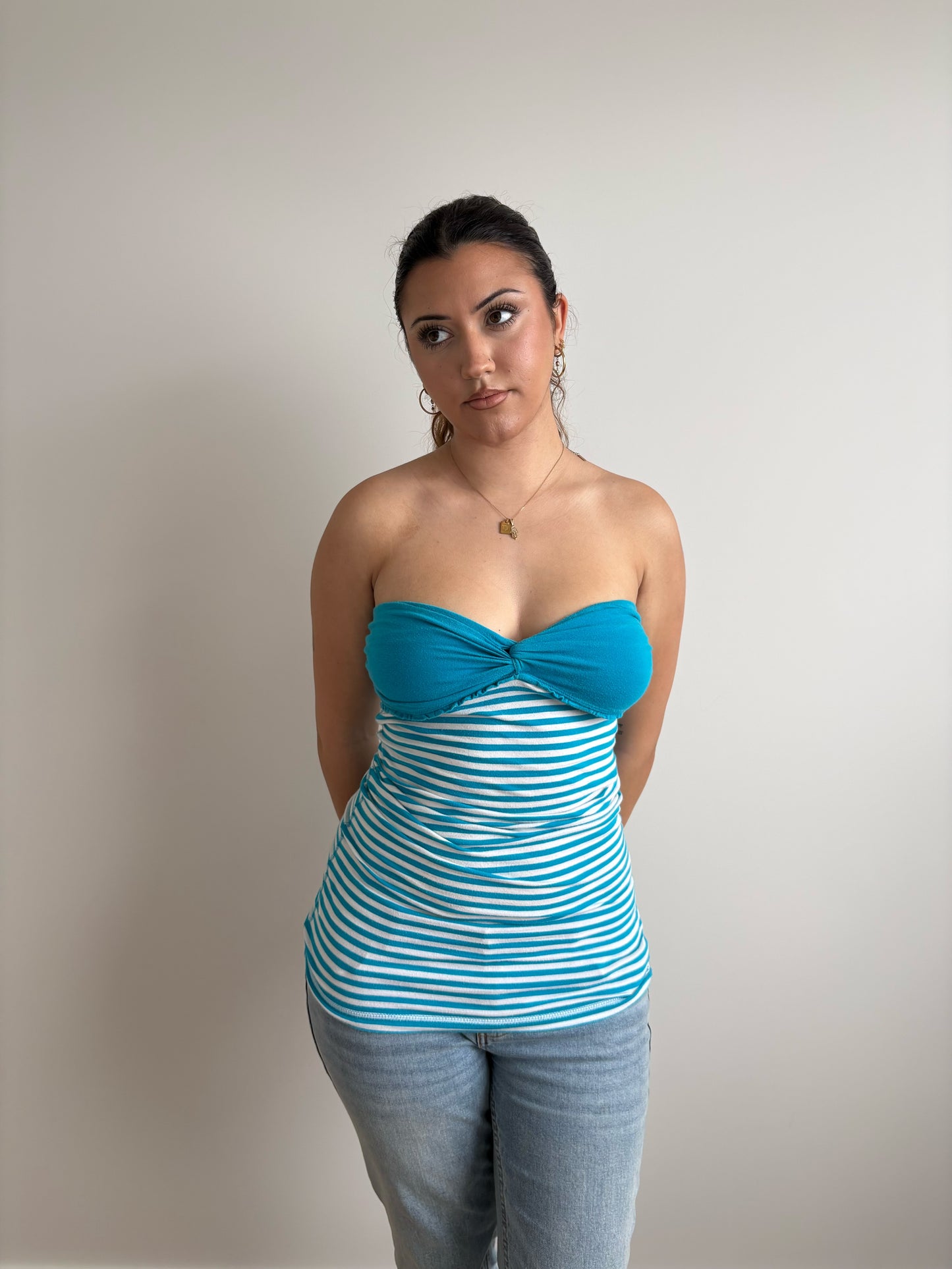 strapless blue striped abercrombie & fitch top