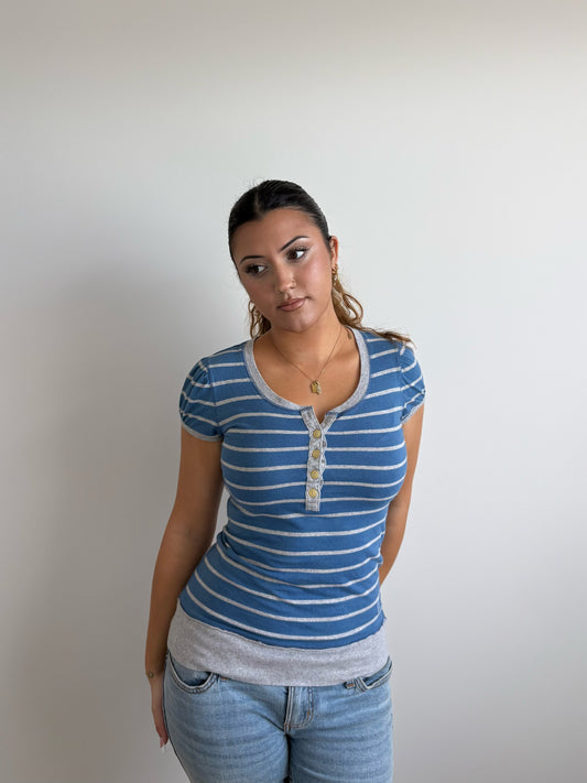 blue & grey striped henley