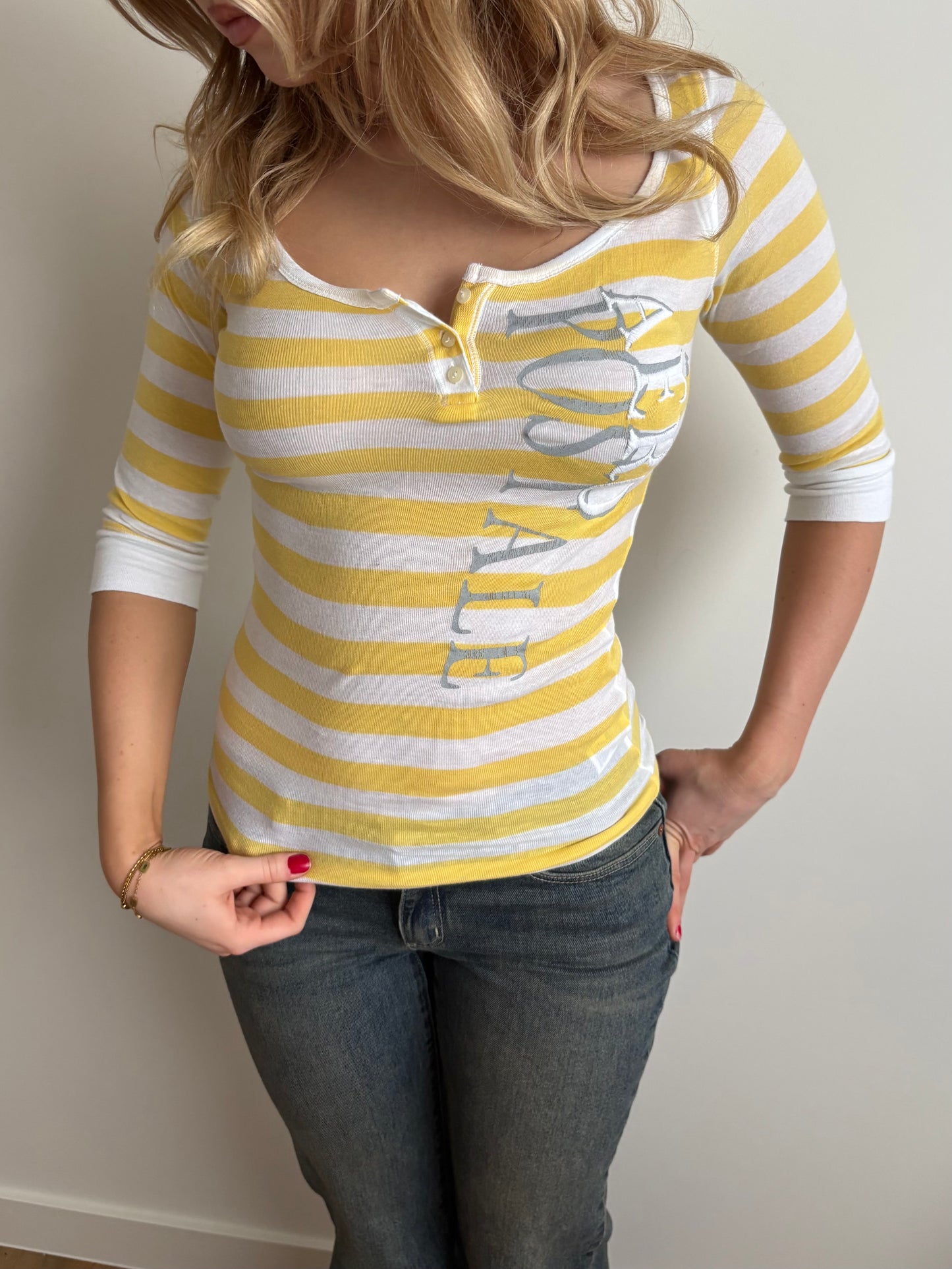 butter yellow striped aerpostale henley