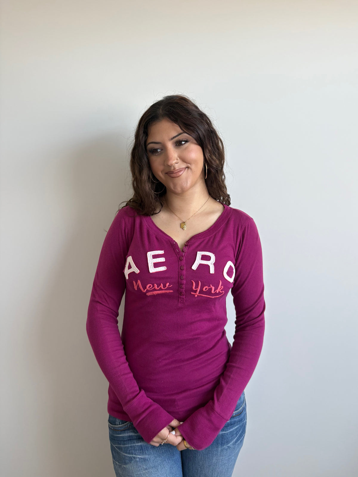 magenta aeropostale henley long-sleeve