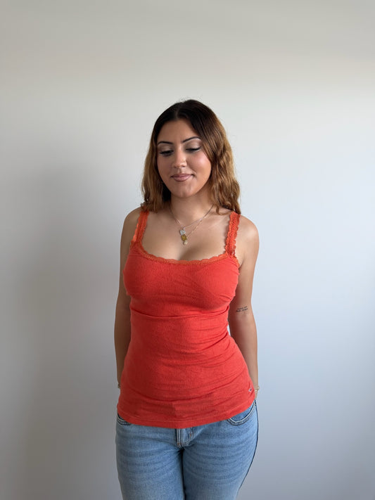 ribbed orange hollister lace tank