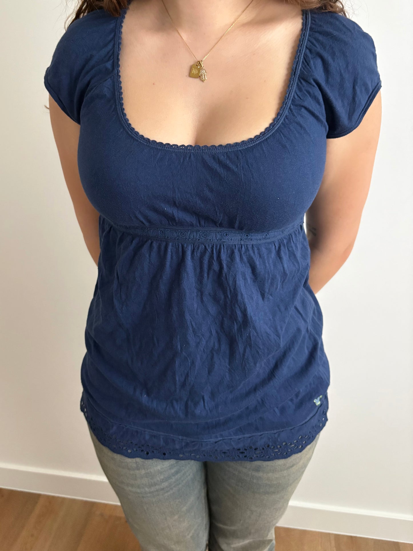 tie-up navy babydoll american eagle top