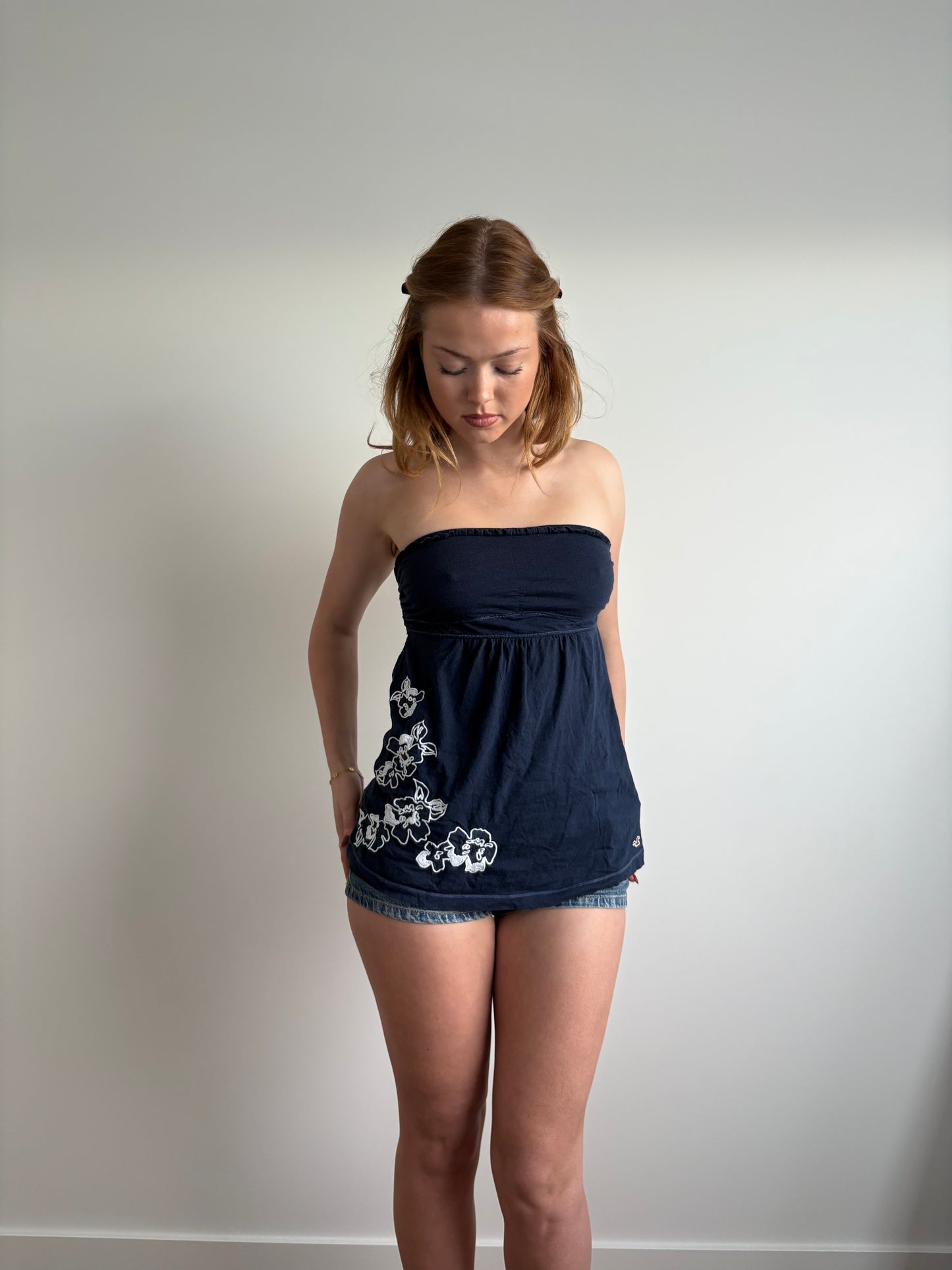 strapless navy hollister top
