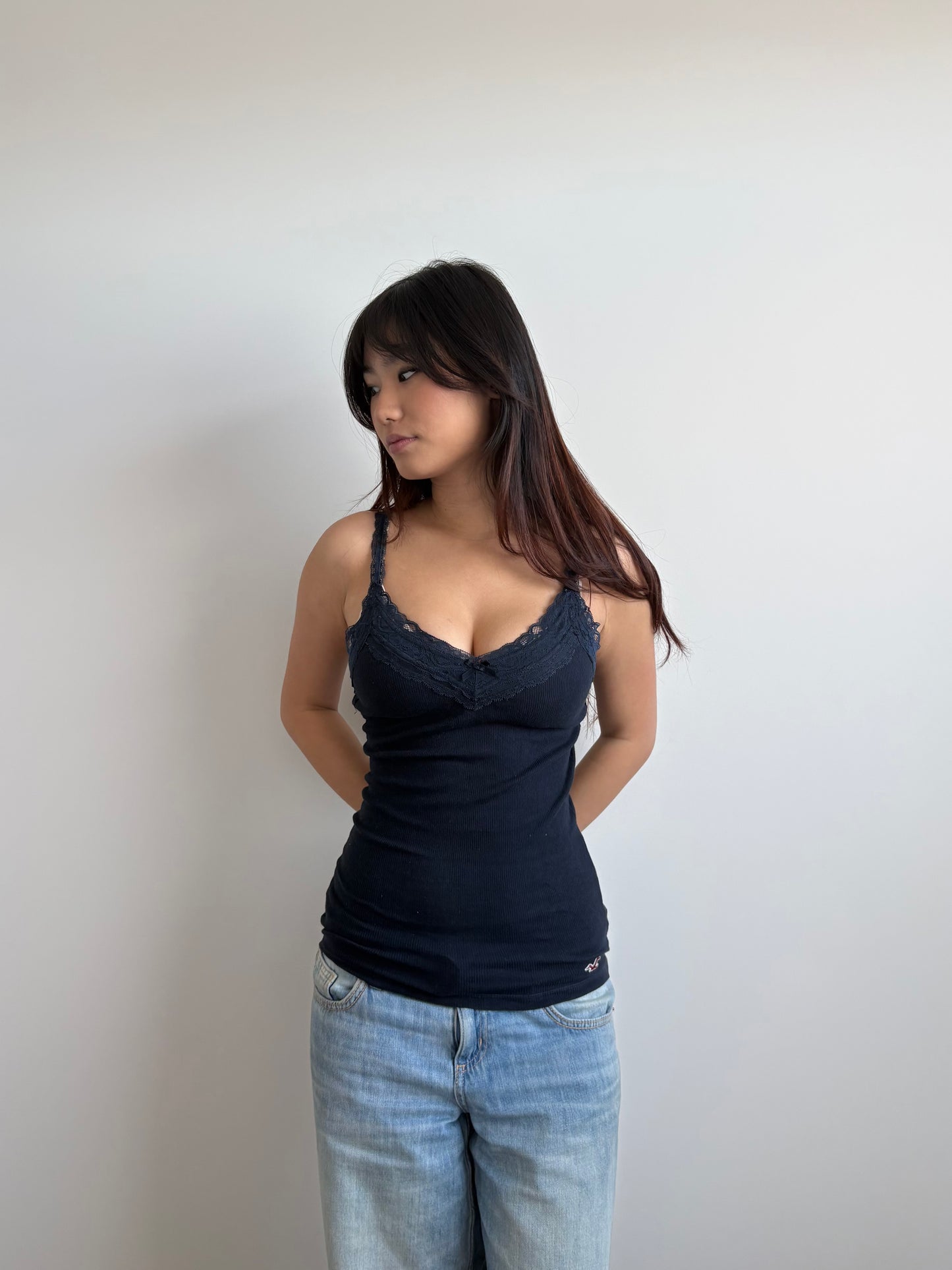 lace navy hollister tank