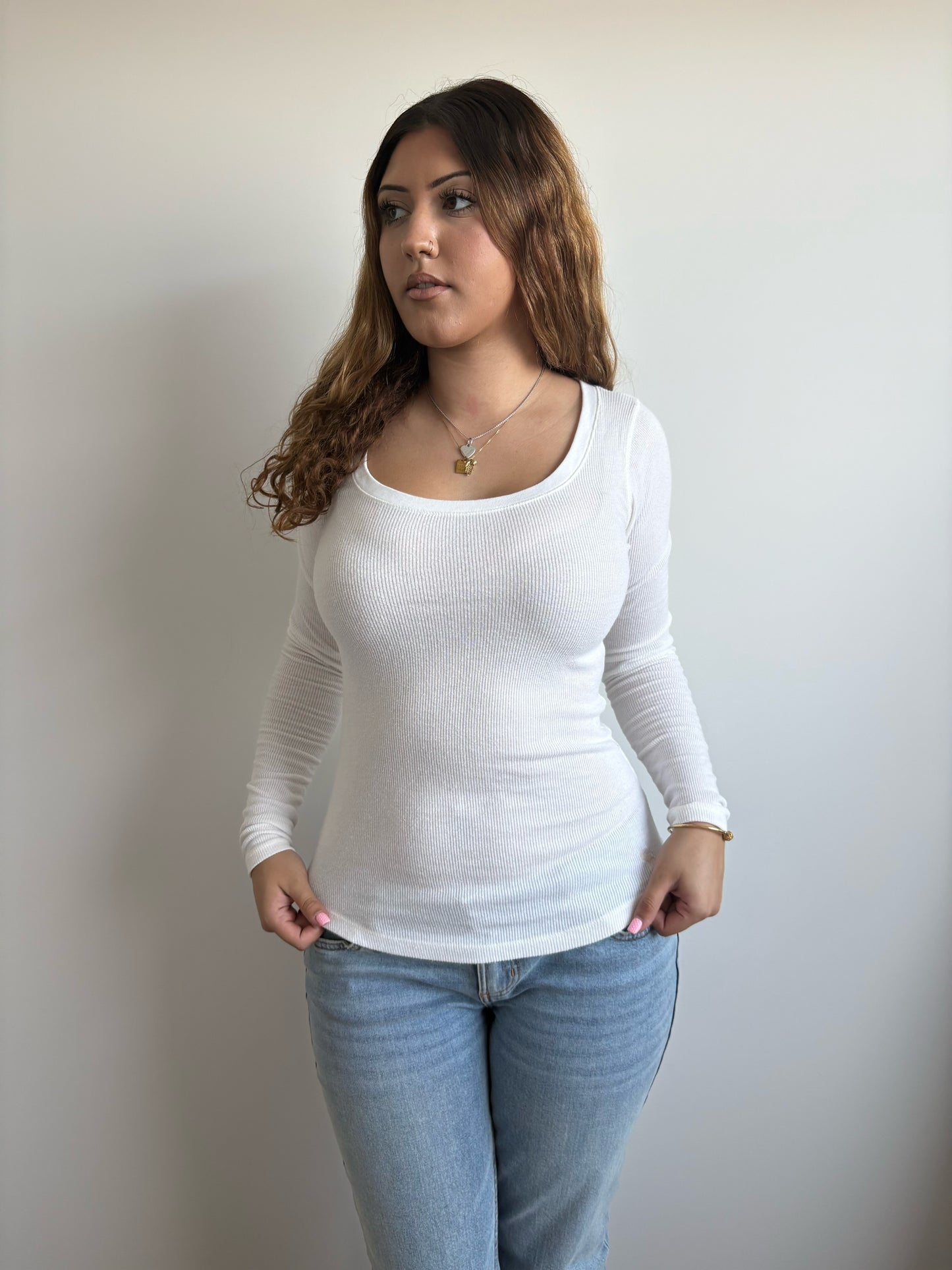 ribbed white abercrombie & fitch long-sleeve