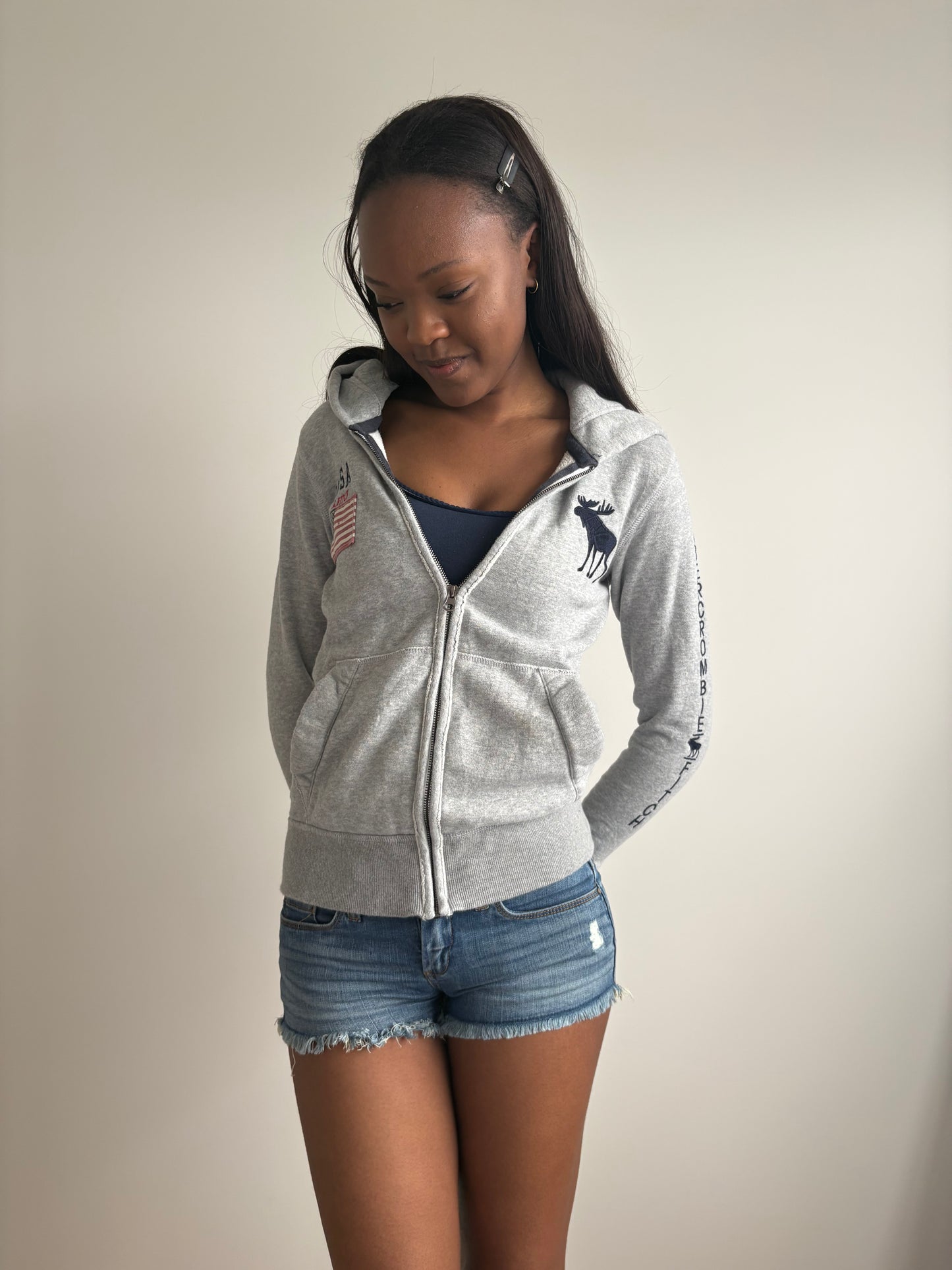 usa grey abercrombie & fitch hooded jacket