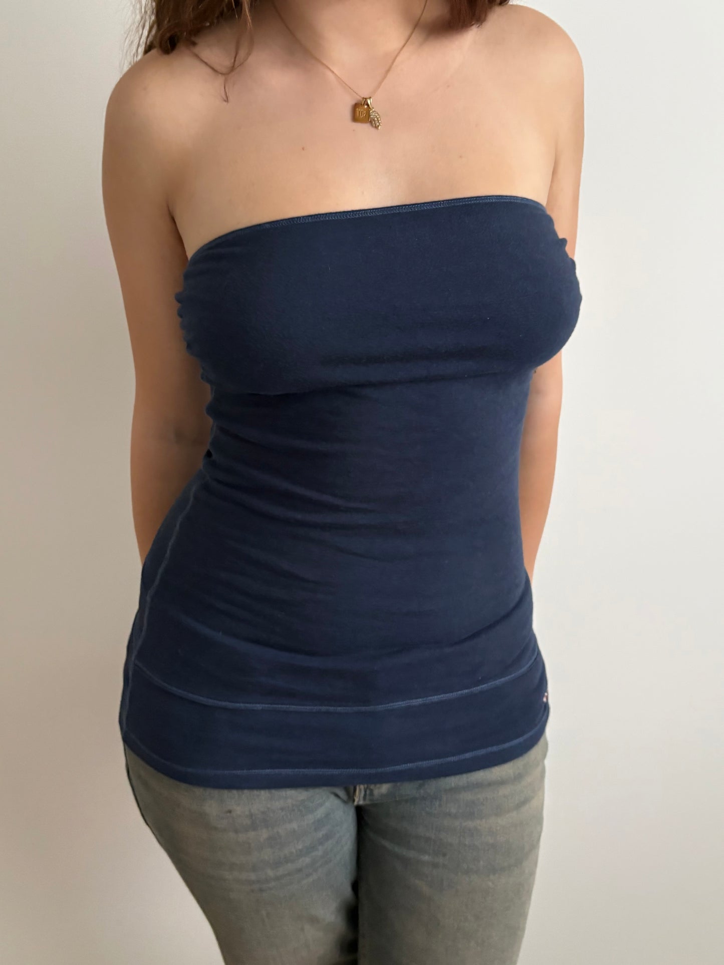 strapless navy hollister top