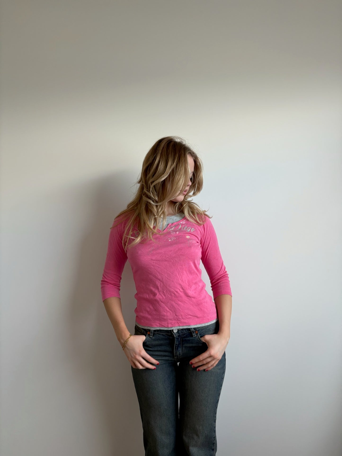 layered pink & grey top