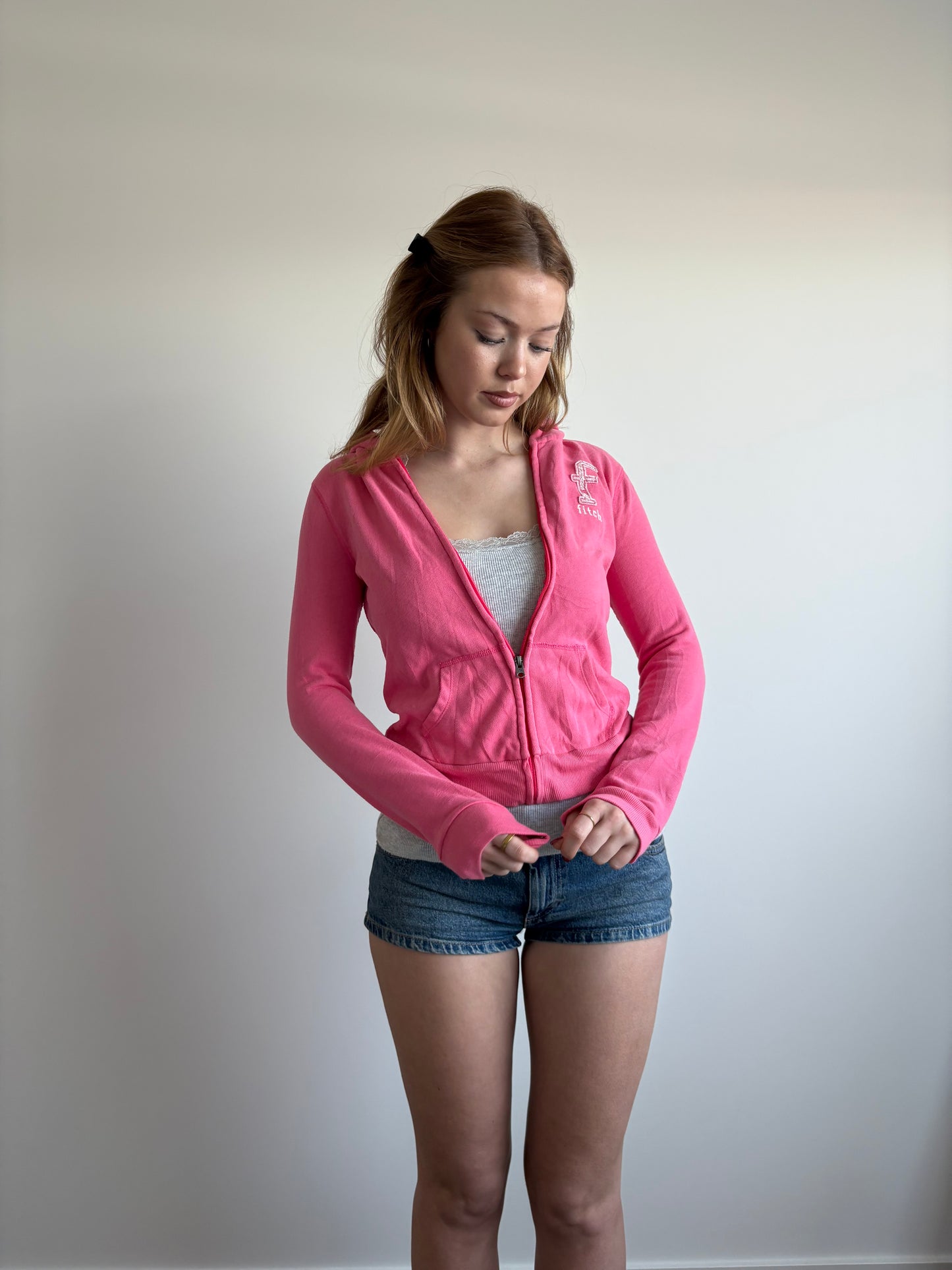 pink abercrombie & fitch zip-up hooded jacket