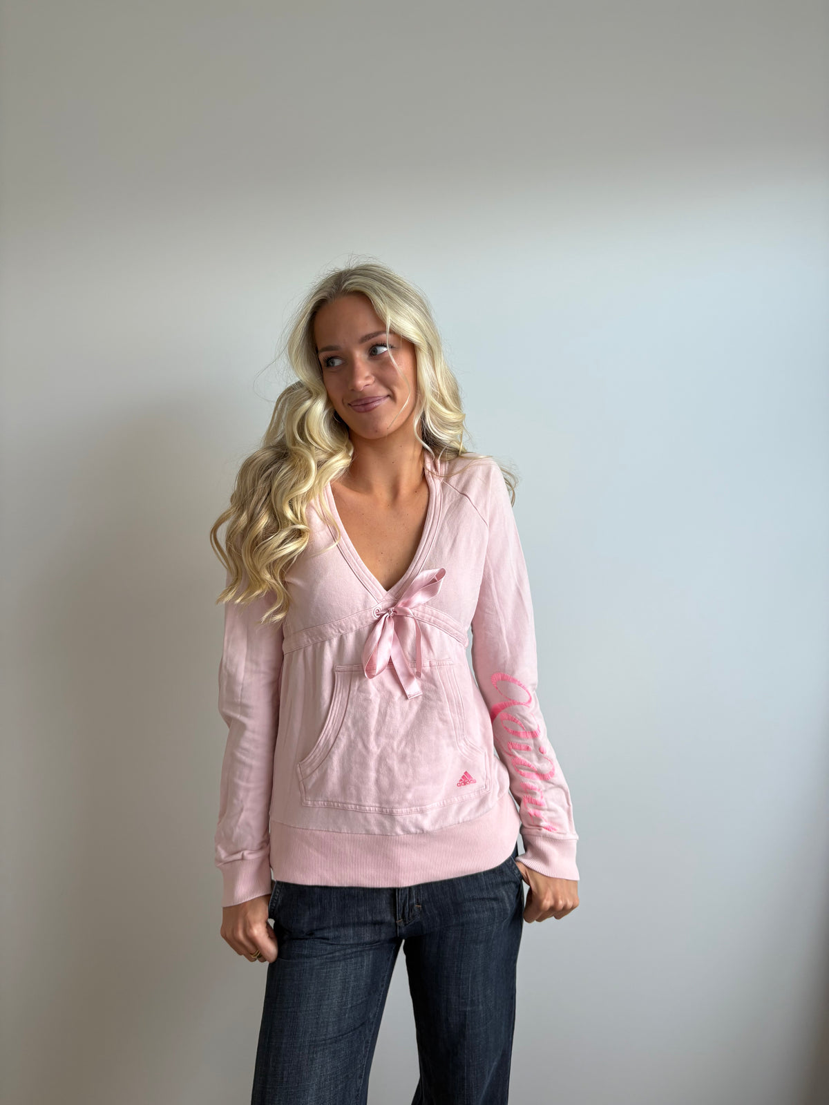 baby pink adidas hooded long-sleeve