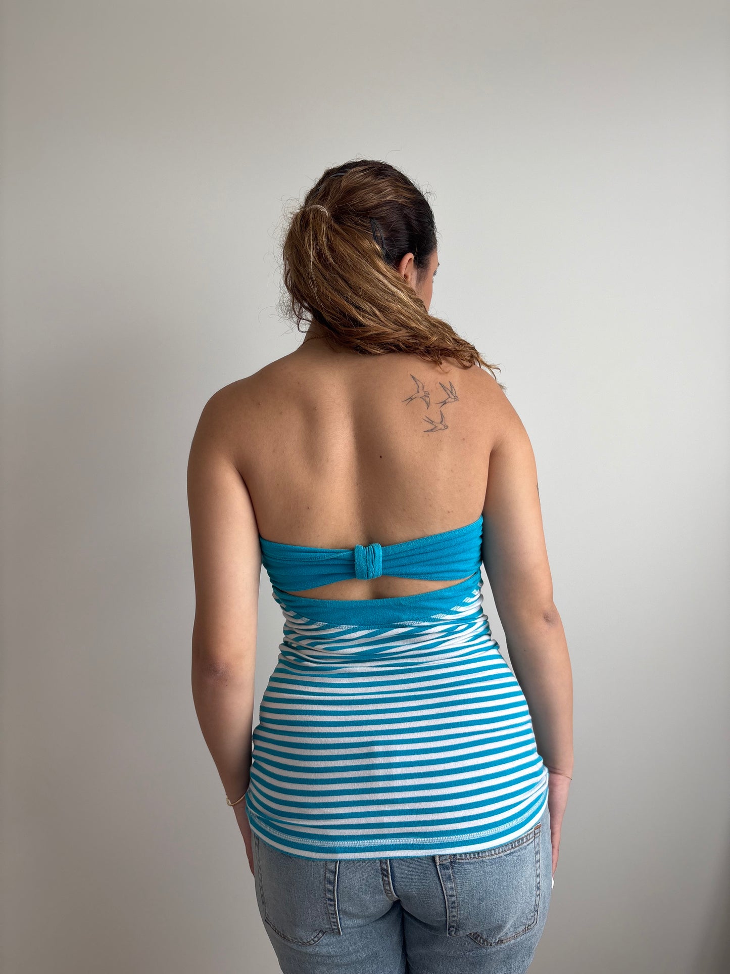 strapless blue striped abercrombie & fitch top