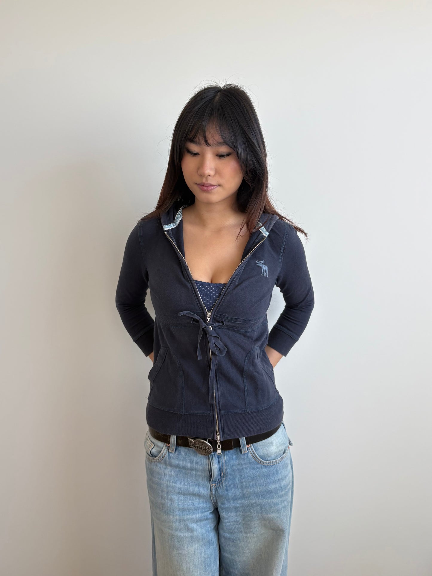 zip up navy abercrombie & fitch hooded jacket