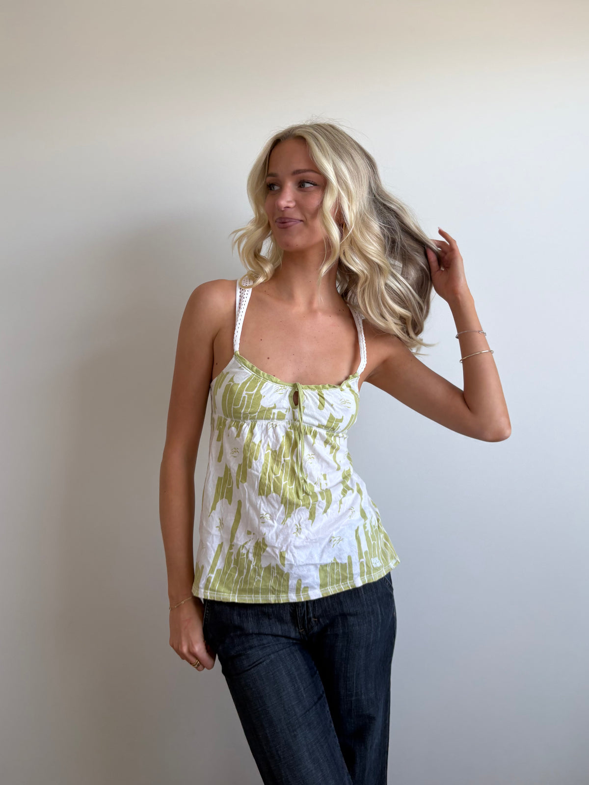 white and green babydoll tank